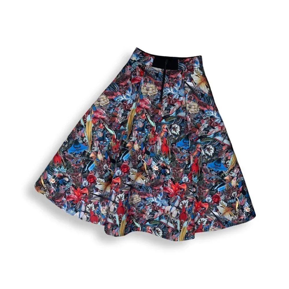Alice + Olivia multicolor tropical print A line Midi skirt size 0